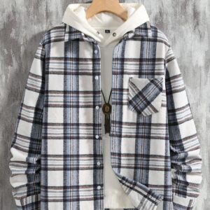 Hypemode Men Plaid Print Pocket Patched Shirt Without Hoodie